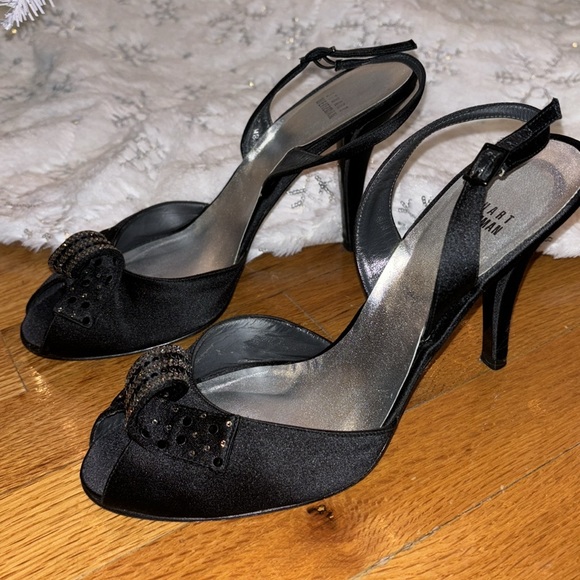 Stuart Weitzman peep toe shoes with rhinestones.  Size 10 - Picture 3 of 5
